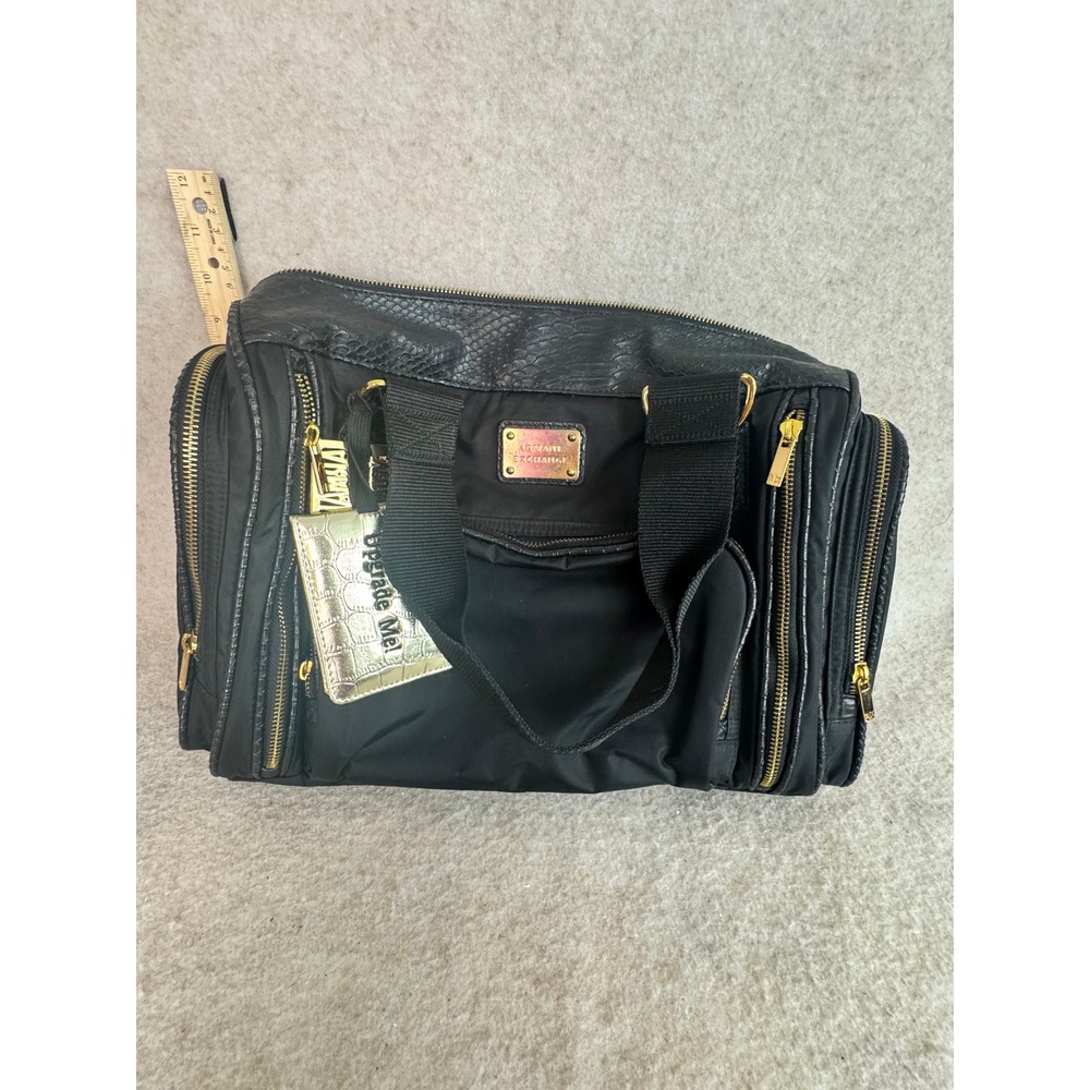 Armani Exchange‎ Black Faux Snakeskin Trim Gold Zipper Duffel Travel Bag Carryon